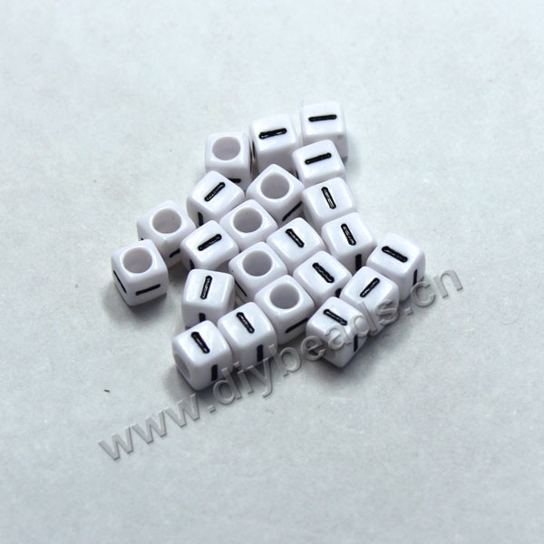 Bead, acrylic,White,alphabet is I, 6x6mm cube with 3.5mm drill hole. Sold per pkg of 100ps