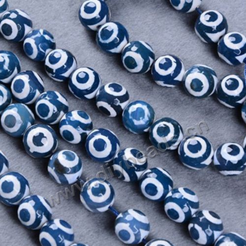 Bead,three eyes agate,white and blue color,6mm round, Sold per one strand.