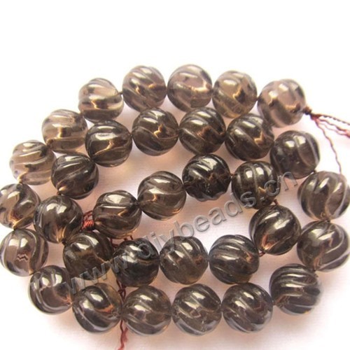 Bead, smoky quartz (heated/irradiated), 6mm carved round. Sold per 16-inch strand.