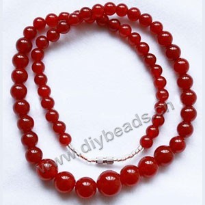 Bead, gemstone ,jade(dyed), red, 6-12mm round.  16-1/2 inch bead chains necklace,sold per pkg of 5.