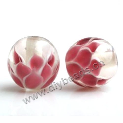 Bead,Japan lampworked glass,white with bright flower, 16x16mm round.mini order 100pc 