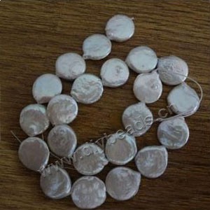 Pearl baroque, cultured freshwater (bleached), white, 14mm flat round, D grade, Mohs hardness 2-1/2 to 4. Sold per 16-inch strand.