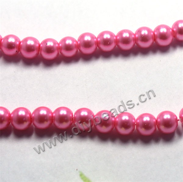 Bead, glass pearl,hot pink, 8mm round. Sold per pkg of 32-inch strands.