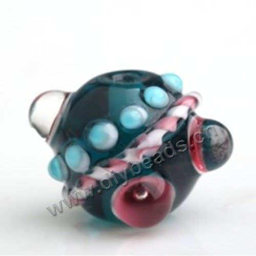 Bead,Japan lampworked glass,green with bumpy dots, 16x16mm round.mini order 100pc 