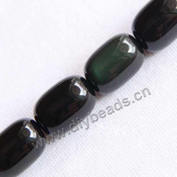 Bead,black obsidian(natural),8*12mm barrel.Sold per 16-inch strand