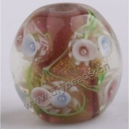 Bead, lampworked glass,brown with flower, 20x20mm round.mini order 50pc 