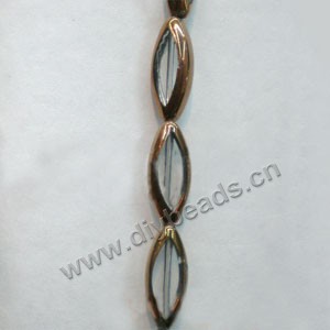 Bead, copper-plated glass, clear, 20x8mm marquise. Sold per pkg of ten 14-inch strand.