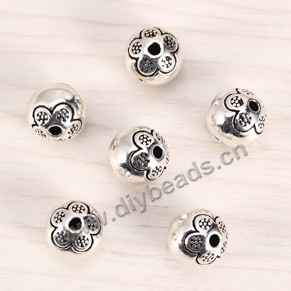 Bead, 925 Thai silver, carved flower, round, 9mm, 1mm hole, Sold per pkg of 1 bag-5 pieces.