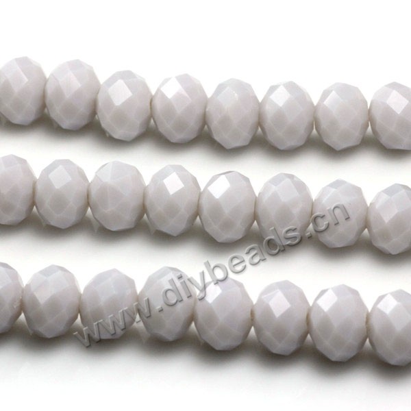Bead, glass, light grey, 4*6mm faceted rondelle, sold by 1 bag-10 strands.