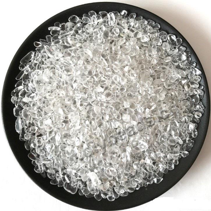 Bead chips, rock crystal quartz chips without hole, white color. 2-12mm. Sold per pkg of 5kgs.