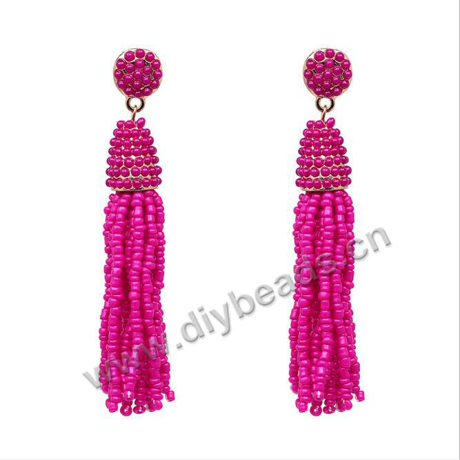 Fashion jewelry 8.6cm length glass seed beads tassel earrings