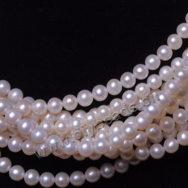 Pearl, cultured freshwater(natural), white, 5-6mm round, AAA1 grade. Sold by per 1 strand.