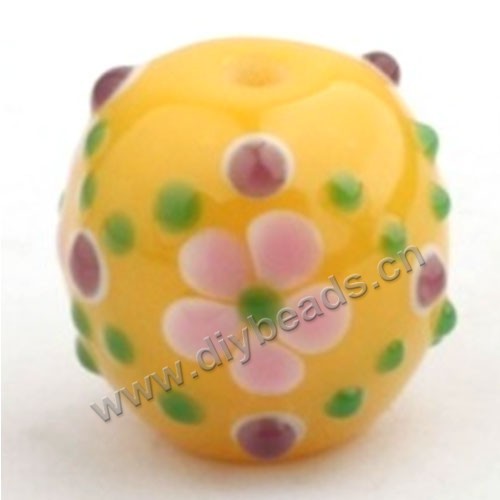 Bead, lampworked glass,blue with flower, 18x18mm round.mini order 50pc 