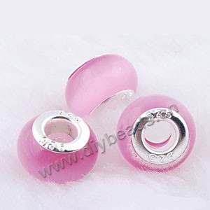 Bead,big-hole beads ,cat's eye glass and brass grommets,pink,9x14mm rondelle with 5mm hole,sold per pkg of 10ps