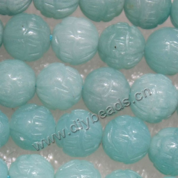 Bead, amazonite (natural), 8mm carved lotus. Sold per 15-inch strand