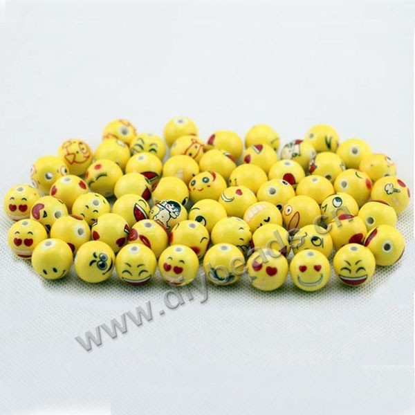 bead,porcelain,yellow,14 X14mm round ,sold per pkg of 100ps