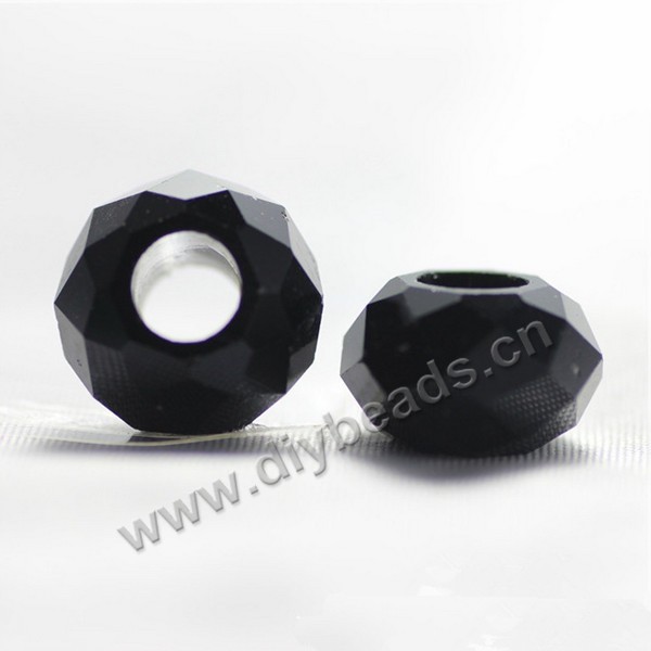 Bead, glass, black, 8x14mm faceted rondelle, 6mm hole. Sold per pkg of 20 pieces.