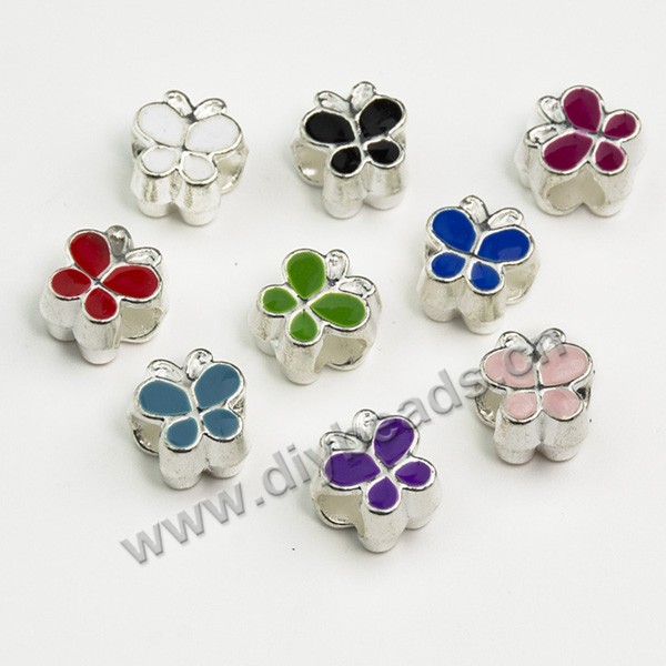 Bead,big-hole bead,alloy,Multicolored butterfly ,Sold per pkg of 10ps