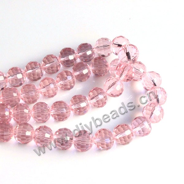 Bead, glass, pink, 6mm half-hand faceted round, 100 pieces beads per strand, Sold by per pkg 5-strands.