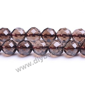 Bead, smoky quartz (heated/irradiated), 8mm 64-faceted round .sold per 13.7-inch strand