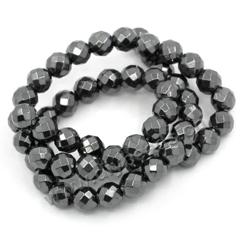 hematite Bead,faceted,black,8mm round. Sold per 5strands