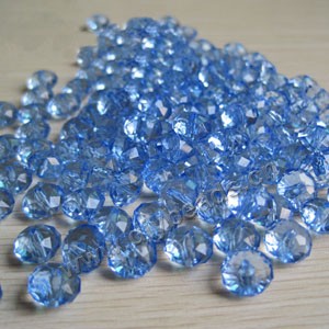 Bead, acrylic,light blue, 8mm faceted rondelle. Sold per 200-gram pkg, approximately 1140 beads.