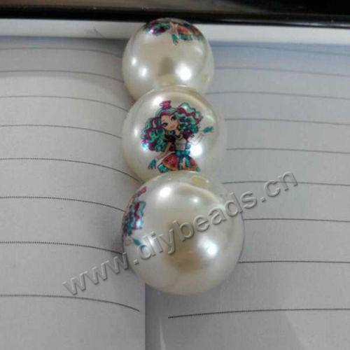 Imitation pearl, acrylic pearl,white with printing,20mm round. Sold per pkg of 100pcs