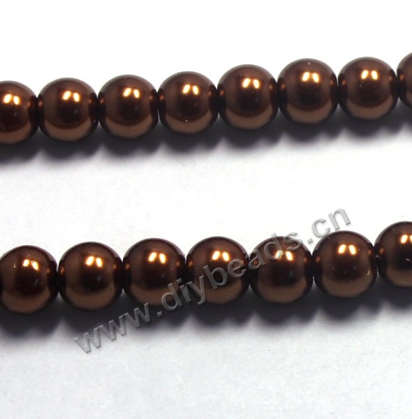 Bead, glass pearl, coffee, 10mm round. Sold per pkg of  10  strands.