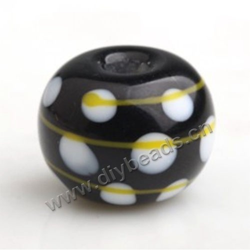 Bead,Japan lampworked glass,black with dots,16X12mm Rondelle.mini order 100pc 