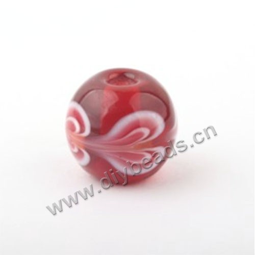 Bead,Japan lampworked glass,red with flower, 16x16mm round.mini order 100pc 
