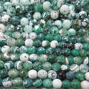 Bead, green fire crackle agate (D/H), 8mm  faceted round. Sold per 16-inch strand.