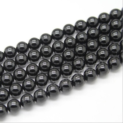 Bead, black tourmaline 3A  (natural), 4mm round. Sold per 16-inch strand