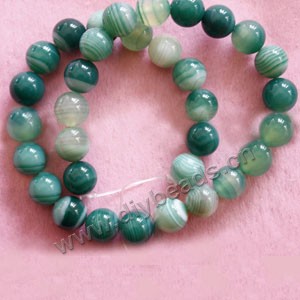 Bead, striped green agate (dyed), 12mm round. Sold per 15-inch strand.