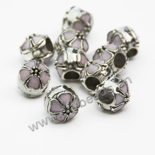 Bead,big-hole bead,alloy,pink flower,Sold per pkg of 10ps