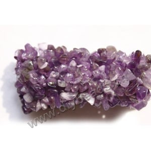 Gemstone stretch bracelet assortment, amethyst chips (natural) , approx wedth 1-1/2 inche, 6-1/2inches. Pkg of 5.