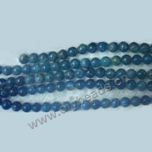 Bead, blue apatite(natural) , 6mm round . Sold per 16-inch strand