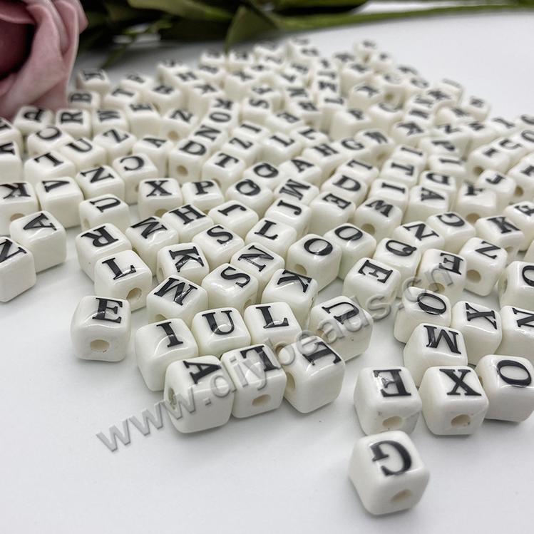 Porcelain cube letter beads