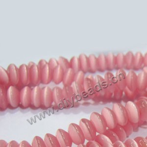 Bead, cat's eye glass, pink,4x8mm rondelle. Sold (5) 15-inch strands.