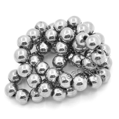 hematite Bead,silver plated,8mm round. Sold per 10strands