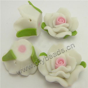 Bead, polymer clay, white with pink, 18mm rose. Sold per pkg of 12.