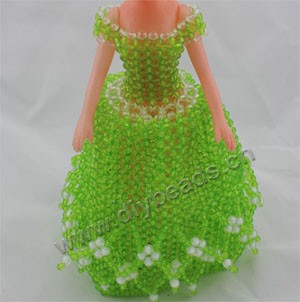 Factory price,green acrylic beads princess dress doll skirt ,handmade ,34cm height gift mini order 2ps,cheap wholesale.