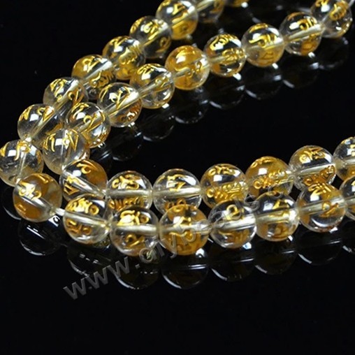 Bead,clear quartz crystal,12mm round with hot stamping om mani padme hum prayer beads. Sold per 16-inch strand