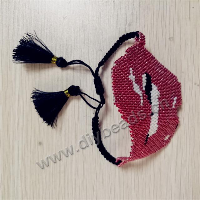 Sexy Lips Kiss Bracelets Seed Beads braided adjustable Bracelet with Tassel Women Jewelry Bracelets 