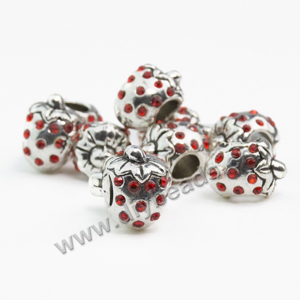 Bead,big-hole bead,alloy,red strawberry ,Sold per pkg of 10ps