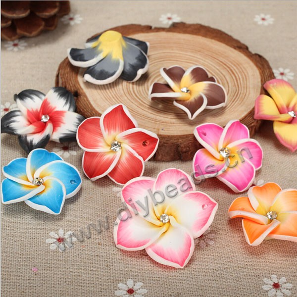 Bead, polymer clay,mixed color,30x10mm flower. Sold per pkg of 5.