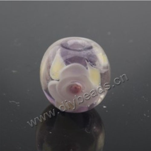 Bead,Japan lampworked glass,white with flower, 14x14mm round.mini order 100pc 