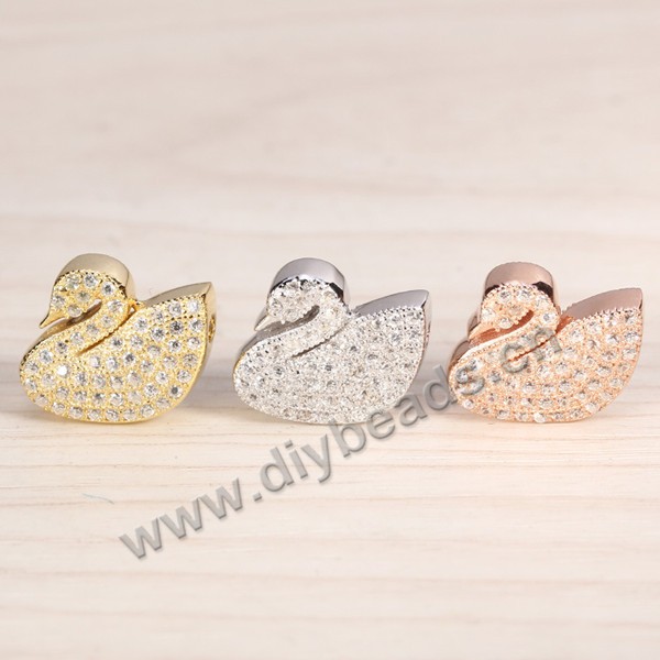 Bead, 925 sterling silver, 14mm swan, 2mm hole, gold and rose gold. Sold per pkg of 1 piece.