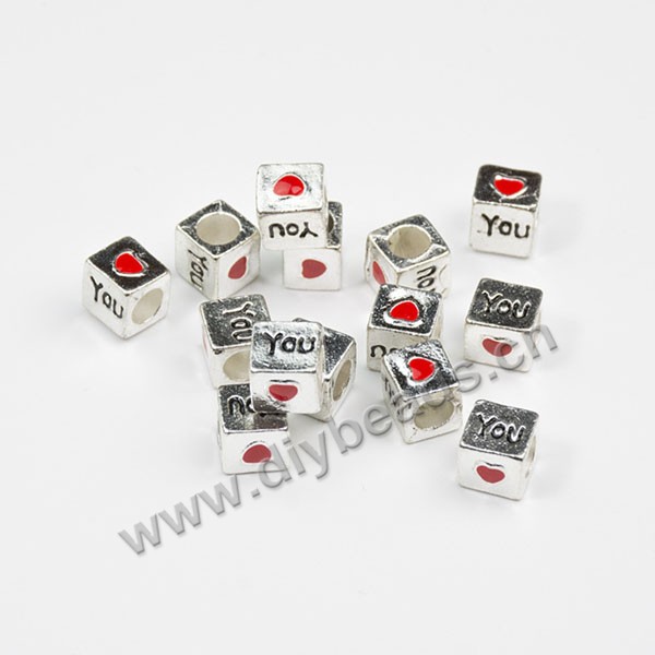 Bead,big-hole bead,alloy,Ancient Silver cube,Sold per pkg of 10ps