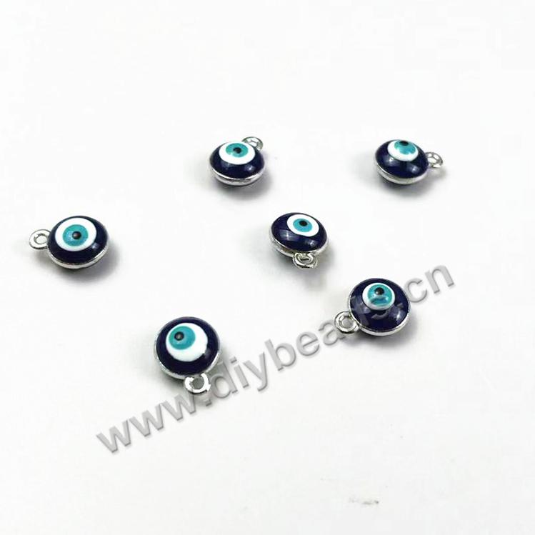 Amazon fashion jewelry single ring pendant european style 8mm blue turkey evil eyes beads alloy charm