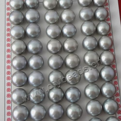 Pearl,cultured freshwater,silver grey half drilled,10mm button,flat back, AAgrade. Sold per pkg of 27pairs